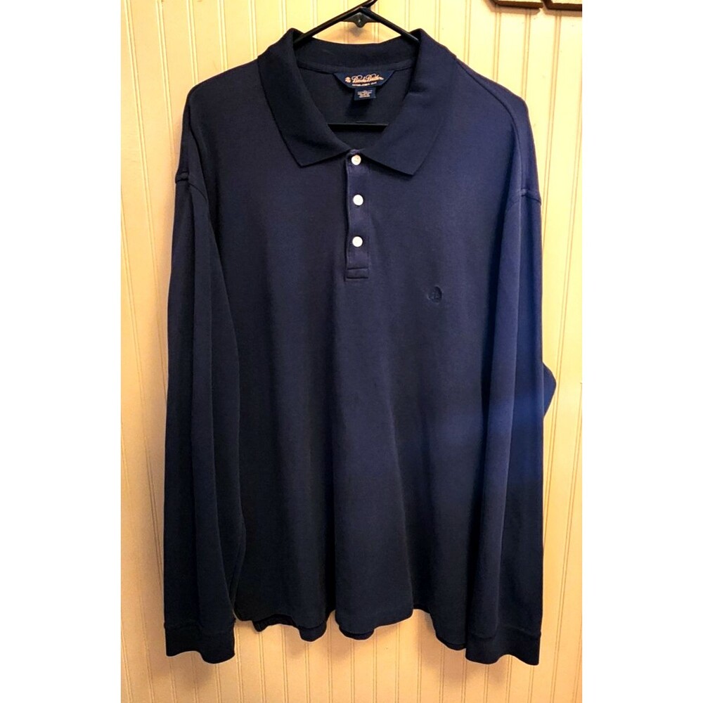 Brooks Brothers Performance Knit Long Sleeve Cotton Navy Blue Men' Polo Size XL